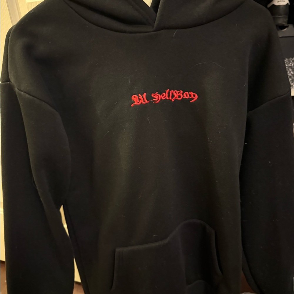 Black Hoodie with Red Embroidery